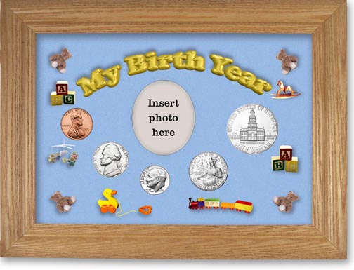 1976 My Birth Year Coin Gift Set with a blue background and wheat frame LARGE