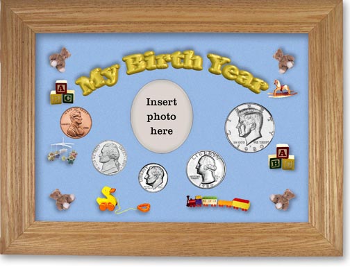 1980 My Birth Year Coin Gift Set with a blue background and wheat frame LARGE