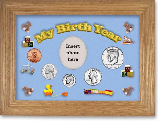 1984 My Birth Year Coin Gift Set with a blue background and wheat frame LARGE