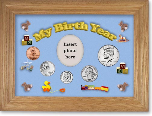 2007 My Birth Year Coin Gift Set with a blue background and wheat frame LARGE