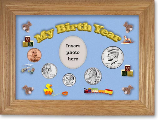 2014 My Birth Year Coin Gift Set with a blue background and wheat frame LARGE