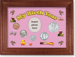 1935 My Birth Year Coin Gift Set with a pink background and cherry frame THUMBNAIL