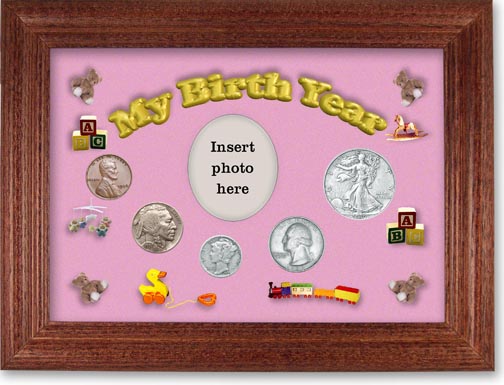 1936 My Birth Year Coin Gift Set with a pink background and cherry frame MAIN