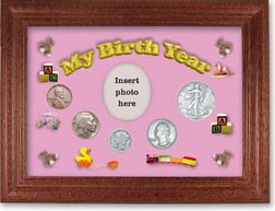 1936 My Birth Year Coin Gift Set with a pink background and cherry frame THUMBNAIL