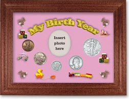 1937 My Birth Year Coin Gift Set with a pink background and cherry frame THUMBNAIL