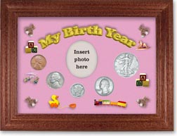 1939 My Birth Year Coin Gift Set with a pink background and cherry frame THUMBNAIL
