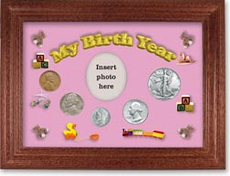 1940 My Birth Year Coin Gift Set with a pink background and cherry frame THUMBNAIL