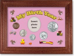 1941 My Birth Year Coin Gift Set with a pink background and cherry frame THUMBNAIL