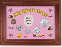 1944 My Birth Year Coin Gift Set with a pink background and cherry frame THUMBNAIL
