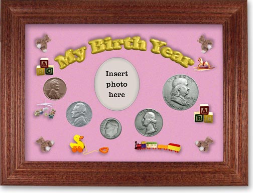 1949 My Birth Year Coin Gift Set with a pink background and cherry frame MAIN