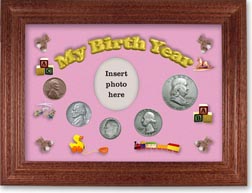 1953 My Birth Year Coin Gift Set with a pink background and cherry frame THUMBNAIL