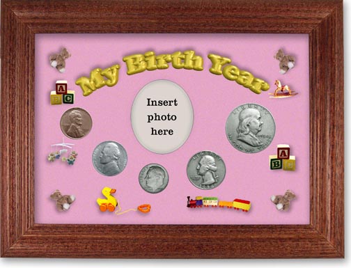 1954 My Birth Year Coin Gift Set with a pink background and cherry frame MAIN