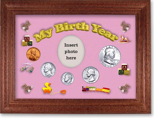 1956 My Birth Year Coin Gift Set with a pink background and cherry frame MAIN