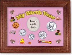1962 My Birth Year Coin Gift Set with a pink background and cherry frame THUMBNAIL