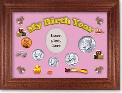 1964 My Birth Year Coin Gift Set with a pink background and cherry frame THUMBNAIL