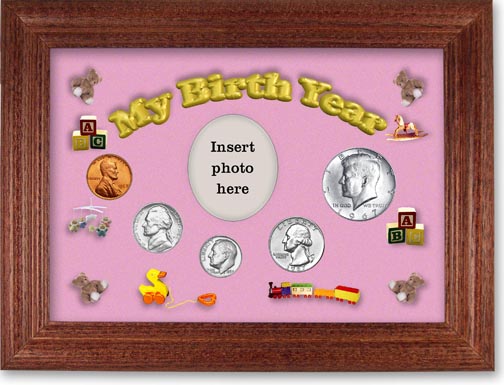 1967 My Birth Year Coin Gift Set with a pink background and cherry frame LARGE