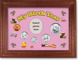 1969 My Birth Year Coin Gift Set with a pink background and cherry frame THUMBNAIL