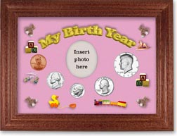1972 My Birth Year Coin Gift Set with a pink background and cherry frame THUMBNAIL