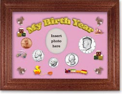 1973 My Birth Year Coin Gift Set with a pink background and cherry frame THUMBNAIL