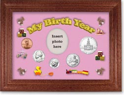 1976 My Birth Year Coin Gift Set with a pink background and cherry frame THUMBNAIL