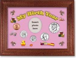 1981 My Birth Year Coin Gift Set with a pink background and cherry frame THUMBNAIL
