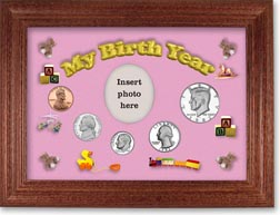 1982 My Birth Year Coin Gift Set with a pink background and cherry frame THUMBNAIL