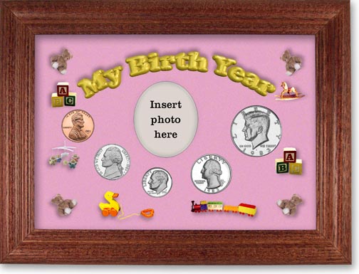 1983 My Birth Year Coin Gift Set with a pink background and cherry frame LARGE