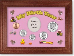 1983 My Birth Year Coin Gift Set with a pink background and cherry frame THUMBNAIL