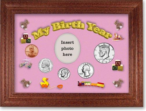 1984 My Birth Year Coin Gift Set with a pink background and cherry frame LARGE
