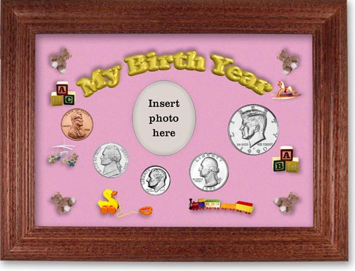 1990 My Birth Year Coin Gift Set with a pink background and cherry frame MAIN