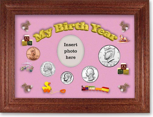 1998 My Birth Year Coin Gift Set with a pink background and cherry frame LARGE