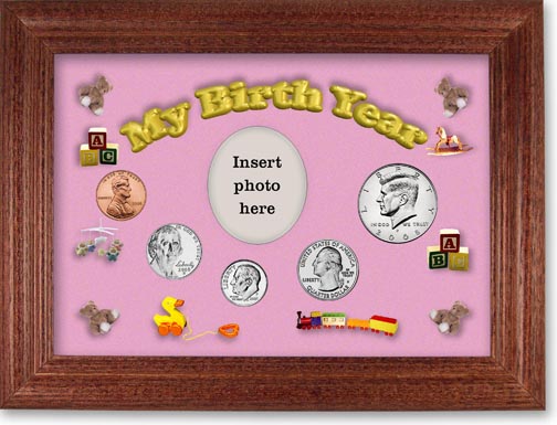 2008 My Birth Year Coin Gift Set with a pink background and cherry frame LARGE