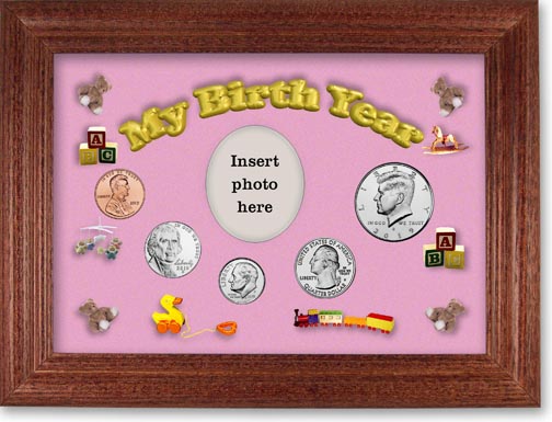 2019 My Birth Year Coin Gift Set with a pink background and cherry frame MAIN