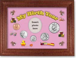 2019 My Birth Year Coin Gift Set with a pink background and cherry frame THUMBNAIL