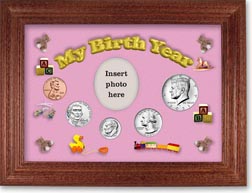 2021 My Birth Year Coin Gift Set with a pink background and cherry frame THUMBNAIL