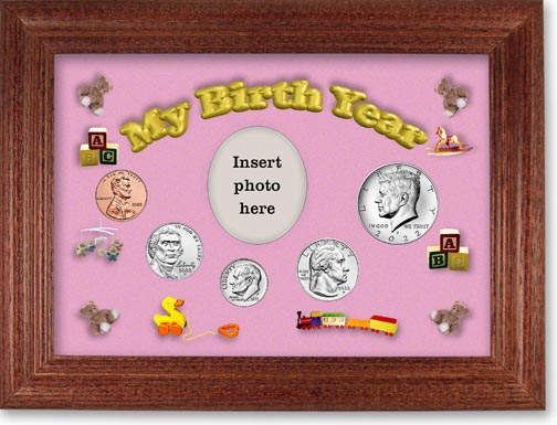 2022 My Birth Year Coin Gift Set with a pink background and cherry frame LARGE