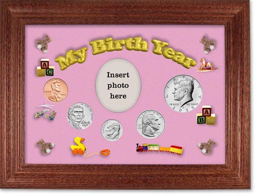 2025 My Birth Year Coin Gift Set with a pink background and cherry frame MAIN