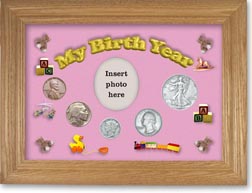 1936 My Birth Year Coin Gift Set with a pink background and wheat frame THUMBNAIL