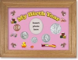 1938 My Birth Year Coin Gift Set with a pink background and wheat frame THUMBNAIL