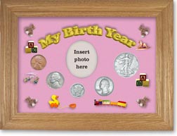1939 My Birth Year Coin Gift Set with a pink background and wheat frame THUMBNAIL