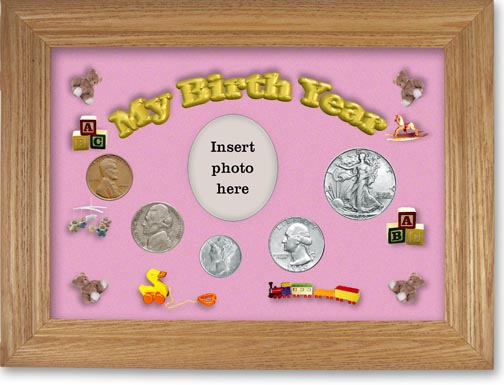 1940 My Birth Year Coin Gift Set with a pink background and wheat frame LARGE