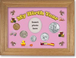 1940 My Birth Year Coin Gift Set with a pink background and wheat frame THUMBNAIL