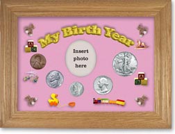 1942 My Birth Year Coin Gift Set with a pink background and wheat frame THUMBNAIL