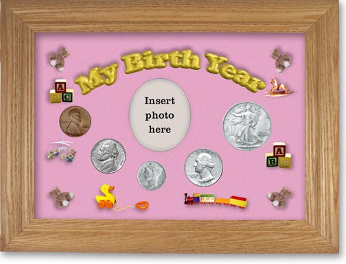 1944 My Birth Year Coin Gift Set with a pink background and wheat frame MAIN