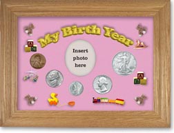 1944 My Birth Year Coin Gift Set with a pink background and wheat frame THUMBNAIL
