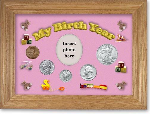 1945 My Birth Year Coin Gift Set with a pink background and wheat frame MAIN