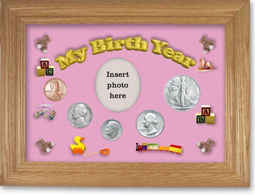 1946 My Birth Year Coin Gift Set with a pink background and wheat frame LARGE