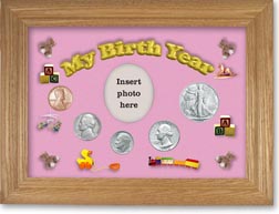 1946 My Birth Year Coin Gift Set with a pink background and wheat frame THUMBNAIL