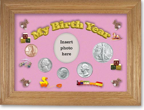 1947 My Birth Year Coin Gift Set with a pink background and wheat frame LARGE