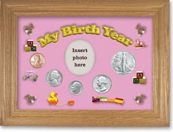 1947 My Birth Year Coin Gift Set with a pink background and wheat frame THUMBNAIL